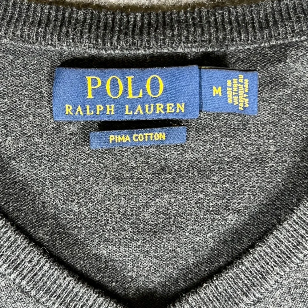 Polo Ralph Lauren Mens V‎ Neck Sweater Dark Gray Pima Cotton Long Sleeve M